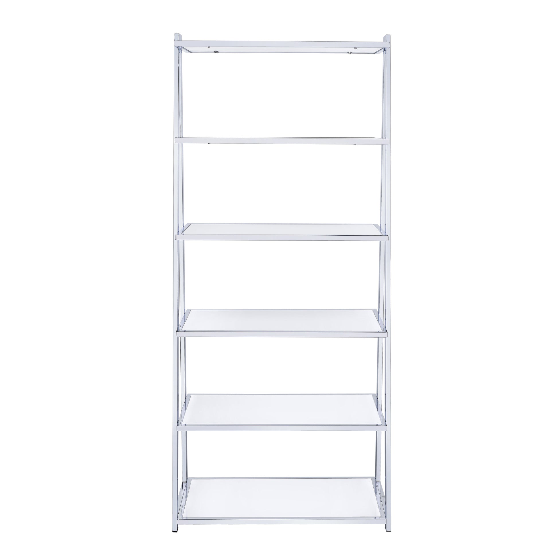 White And Chrome Bookshelf With 6 Shelves 6 White Vertical Wood Metal