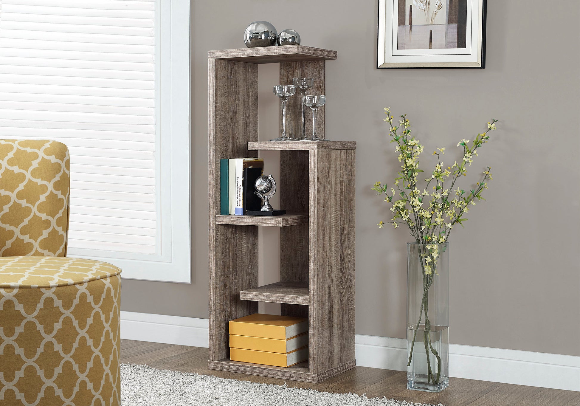 Bookshelf, Bookcase, Etagere, 4 Tier, 48"H, Office, Bedroom, Brown Laminate, Contemporary, Modern Taupe Particle Board