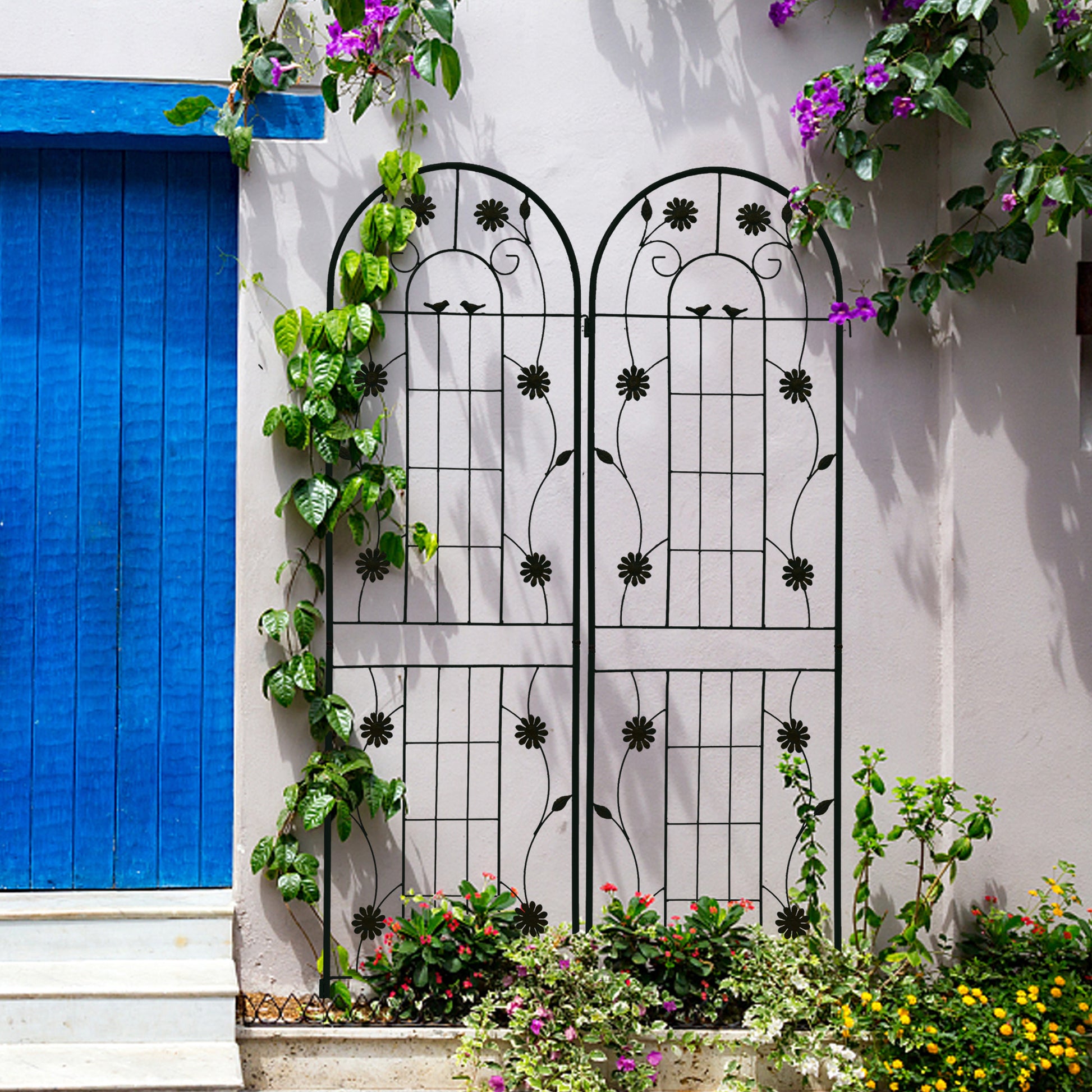 2 Pack Metal Garden Trellis 71" X 19.7" Rustproof Trellis For Climbing Plants Outdoor Flower Support Black Black Garden & Outdoor French Country Iron