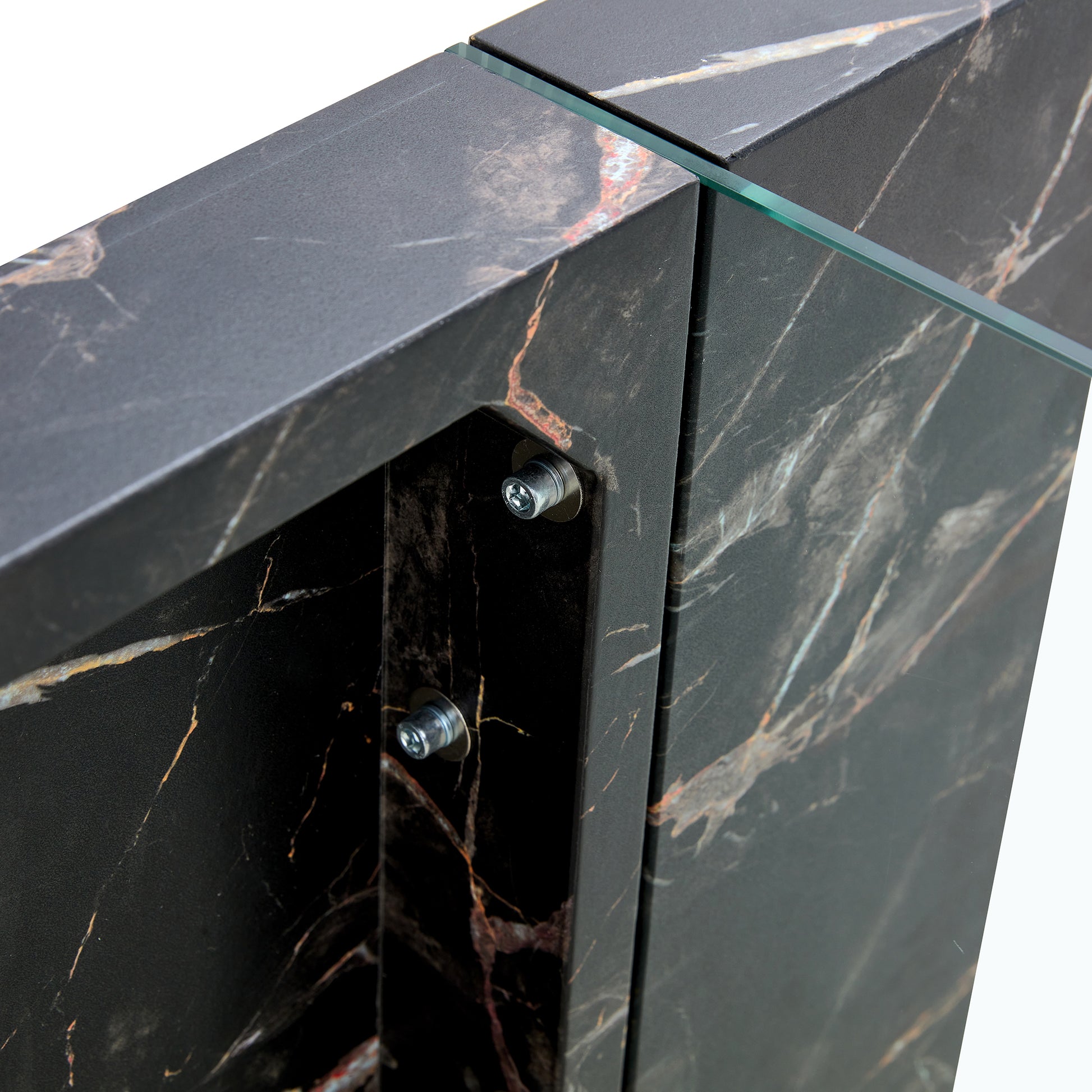 43.3"X23.6" Black Marble Patterned Mdf Coffee Table With Tempered Glass Legs.Suitable For Living Room.It Can Be Used Not Only As A Coffee Table But Also As A Side Table Or Display Stand.