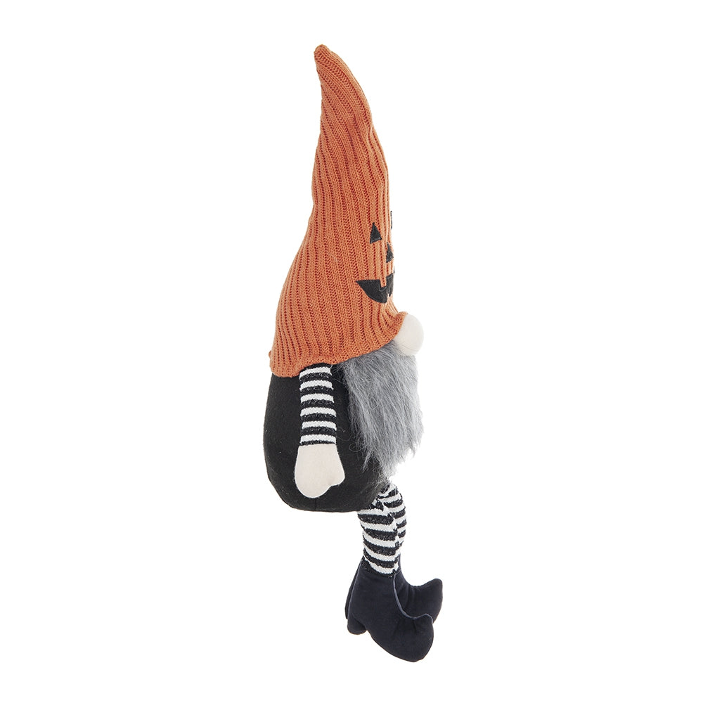 8.3X4.7X23.5" Fabric Sitting Gnome With Orange Knit Hat, For Halloween Decor Black,Orange,White Polyester