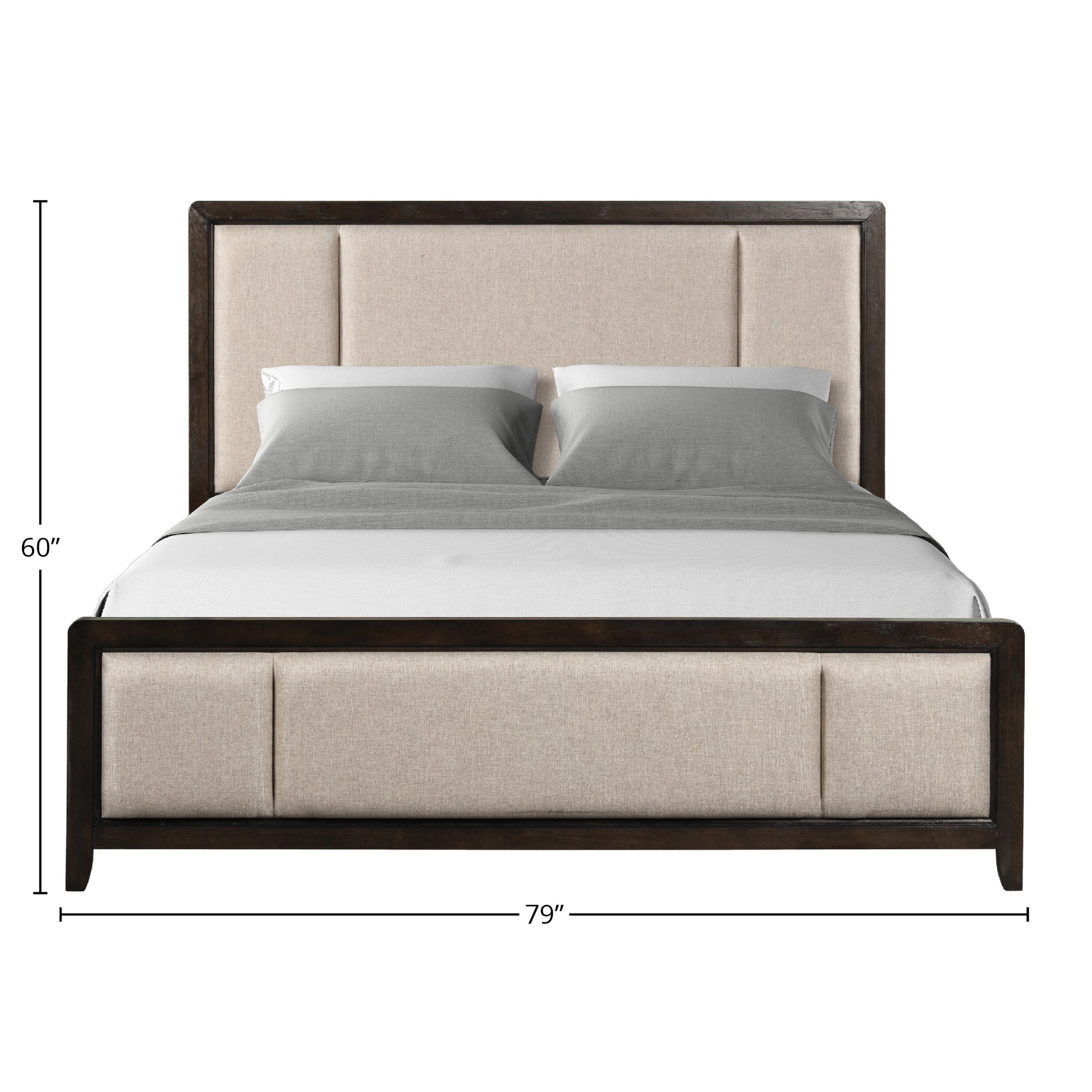 Queen Upholstered Headboard & Footboard Antique Brown Wood Finish With Traditional Styling Box Spring Required Queen Beige Solid Wood Mdf
