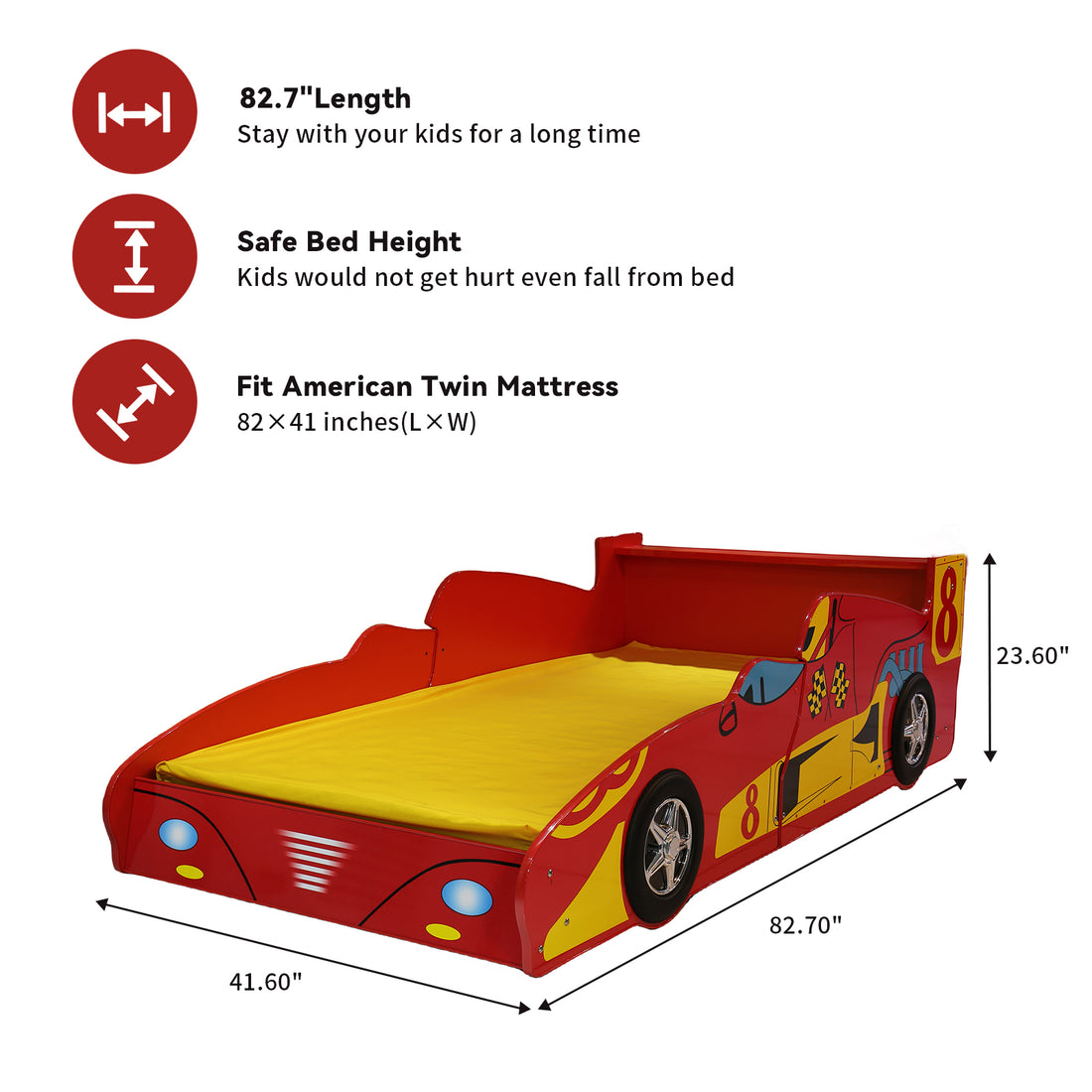 Supreme F1 Racing Car Bed Twin Red Mdf