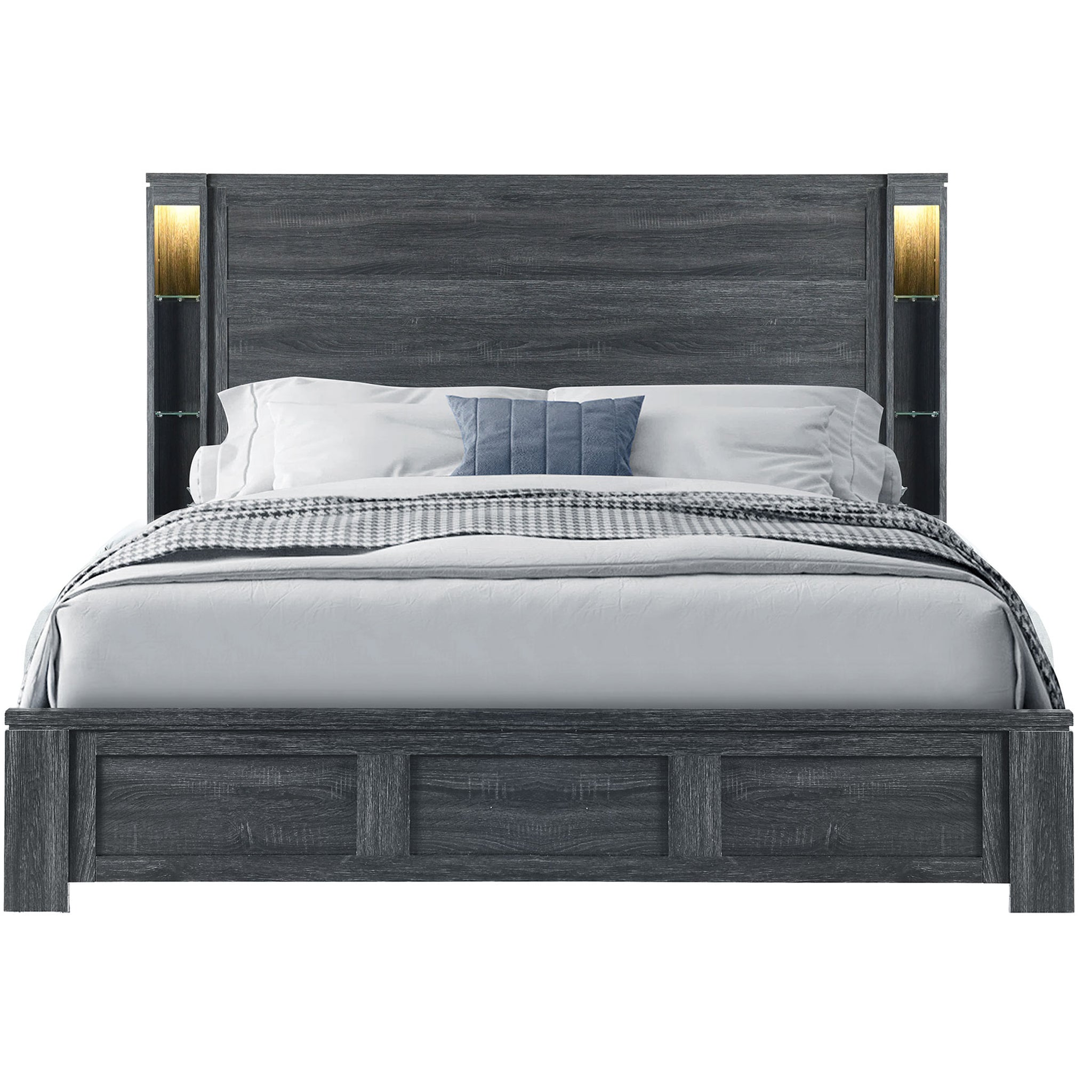 Aya Dark Grey King Bed Dark Gray Solid Wood Mdf