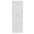 Lisboa Armoire, Rod, Double Door, Two Drawers, Metal Handles White White Bedroom Modern Particle Board