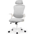 Office Chair, Comfortable Swivel Chair With High Back, Wheels, Adjustable Headrest, Comfortable Lumbar Support, Flip Arm, Pink Grey Stainless Steel