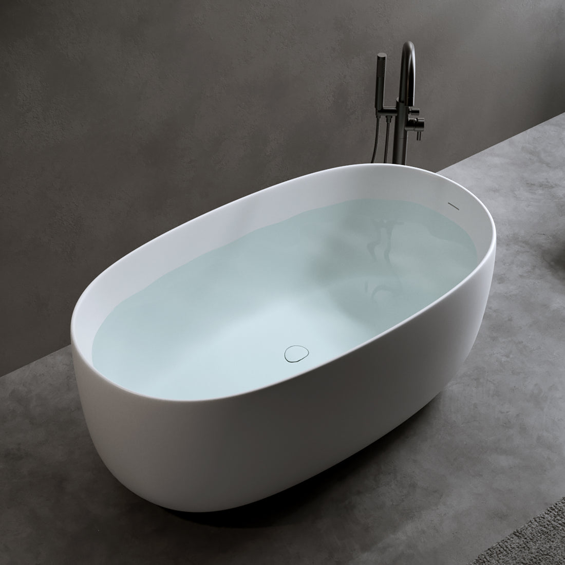 47'' Independent Solid Surface Resin Stone Bathtub, A Modern Designed Independent Bathtub With Pop Up Drainage And Overflowsuitable For Small Households Matte White Oval Bathroom Freestanding Tubs Matte Less Than 59 In Soaking Center Solid Surface