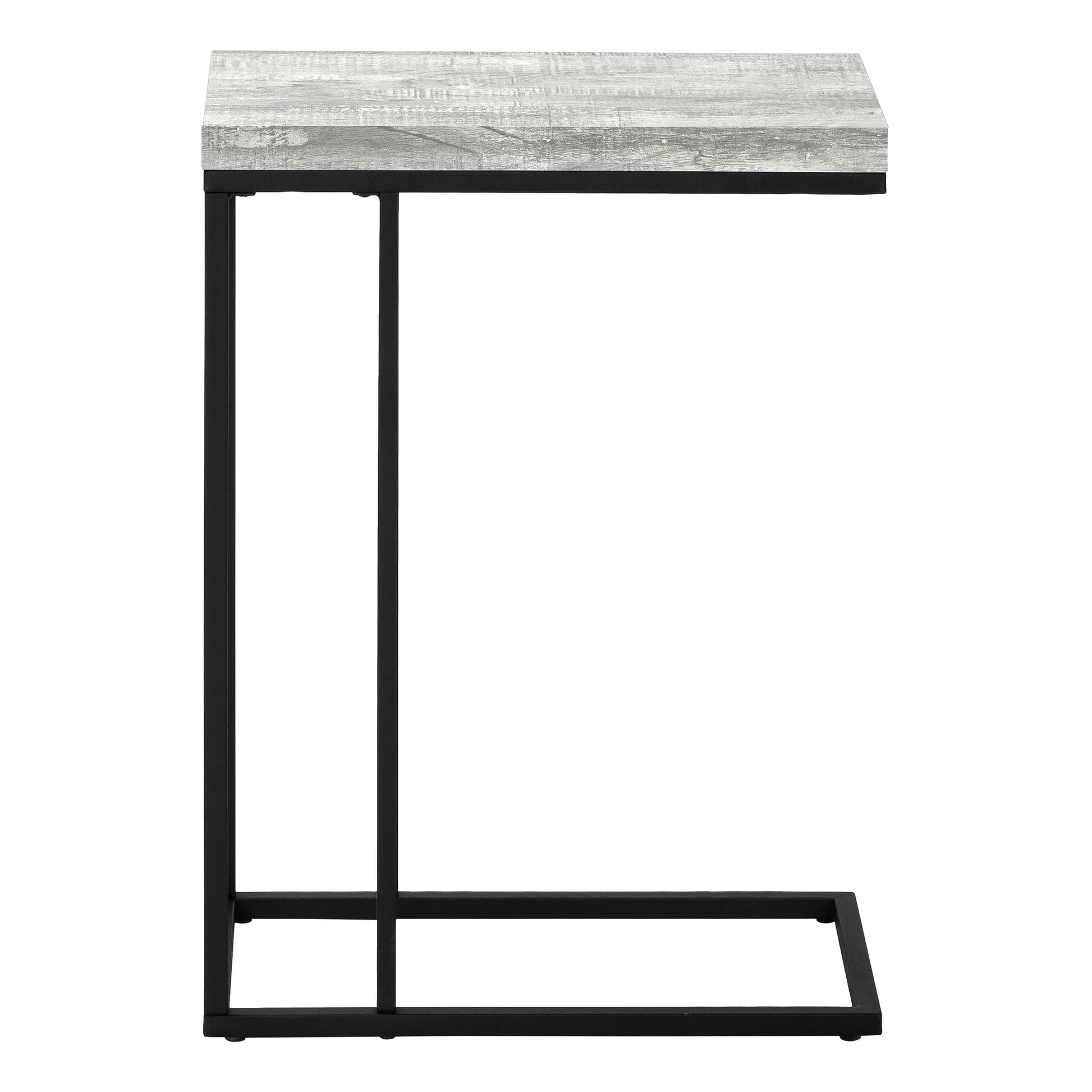 Accent Table, C Shaped, End, Side, Snack, Living Room, Bedroom, Grey Laminate, Black Metal, Contemporary, Modern Grey Particle Board