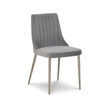 18 Inch Modern Dining Chair, Set Of 2, Gray Velvet Seat, Gold Metal Legs Gray Fabric Metal