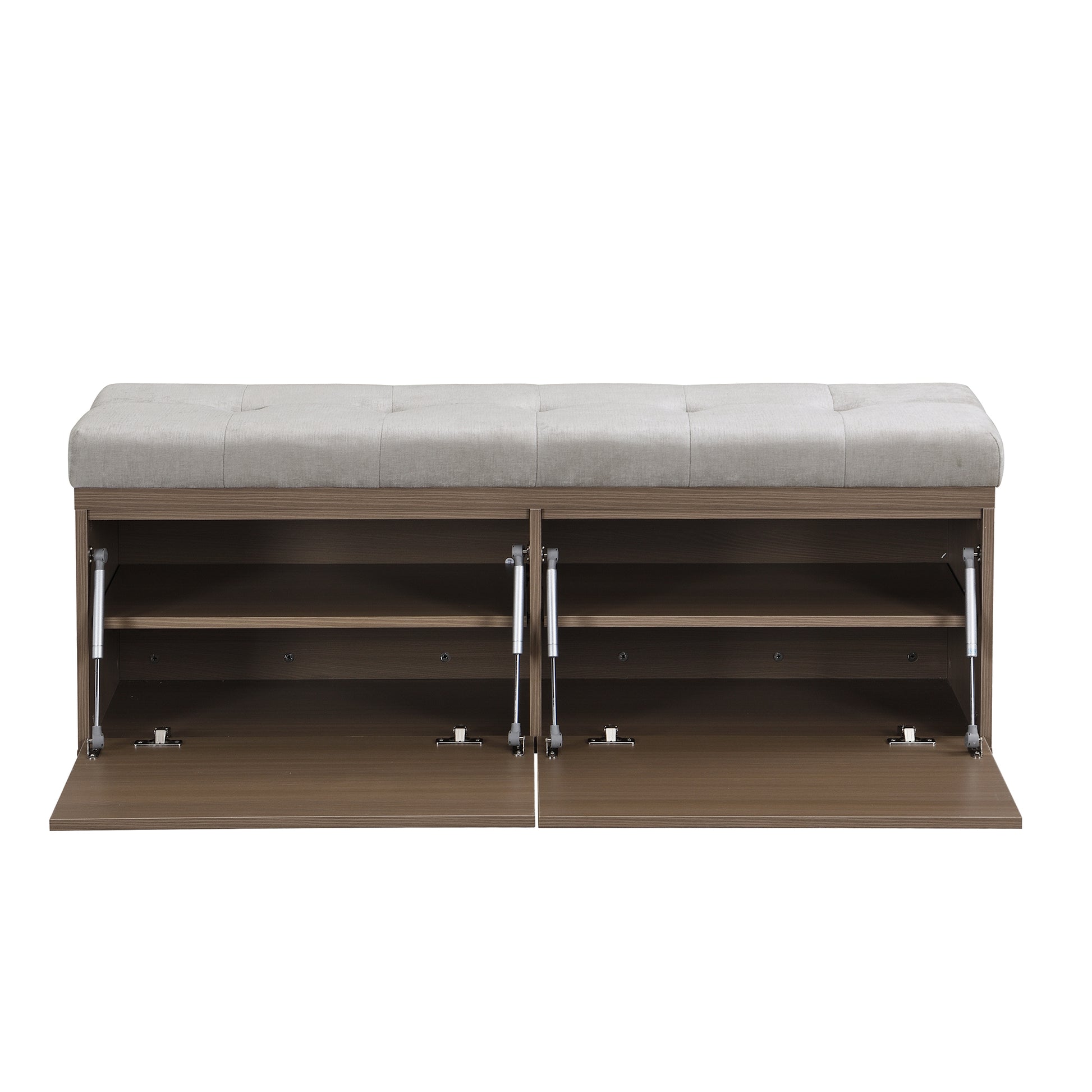 49" Shoe Storage Bench Entryway Shoe Cabinet Storage Ottoman With Padded Seat Cushion And Double Doors For Entryway, Hallway And Bedroom, Light Grey Cushioned Light Grey Chenille Solid Shoe Storage