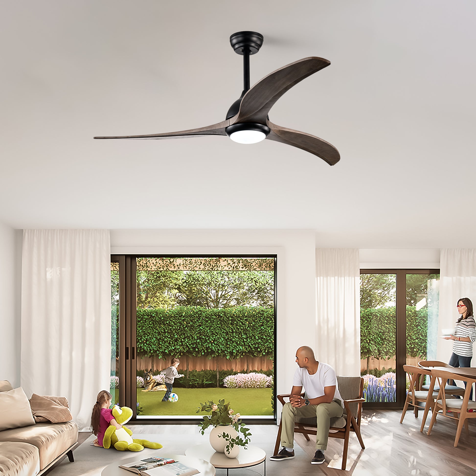 52" Ceiling Fan, Indoor Outdoor Ceiling Fan With Light With Remote Control, Noiseless Reversible Motor, 6 Speed ,3 Colorfor Patio Living Room, Bedroom, Office,Indoor. Matte Black Matte Black Contemporary,Farmhouse,Industrial Wood Iron