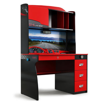 Champion Study Desk And Hutch With Cabinet Red Black Particle Board