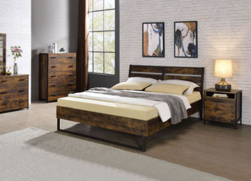 Juvanth Rustic Oak & Black Finish E. King Bed Oak Synthetic Wood