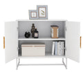 Solid Wood Square Shape Handle 2 Doors Sideboard White Mdf