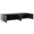 Modern Minimalist Geometric Tv Cabinet With Metal Handles And Gold Legs For Tvs Up To 80'', Multi Functional Tv Stand With Storage Cabinets, Entertainment Center For Living Room, Black Black Gold Primary Living Space 80 89 Inches 80 89 Inches 80 Inches