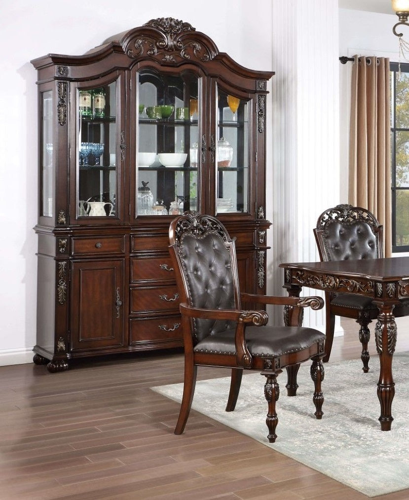 Traditional Set Of 2Pcs Arm Chairs Brown Cherry Solid Wood Espressotufted Formal Dining Room Brown Brown Dining Room Luxury,Traditional,Vintage Dining Chairs Rubberwood Set Of 2 Solid Wood