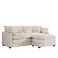 Corduroy Two Seater Sofa With 1 Footrest, L Shaped 2 Seater Sofa With Ottoman For Small Living Spaces, Light Beige Corduroy Sofa Beige Corduroy 2 Seat