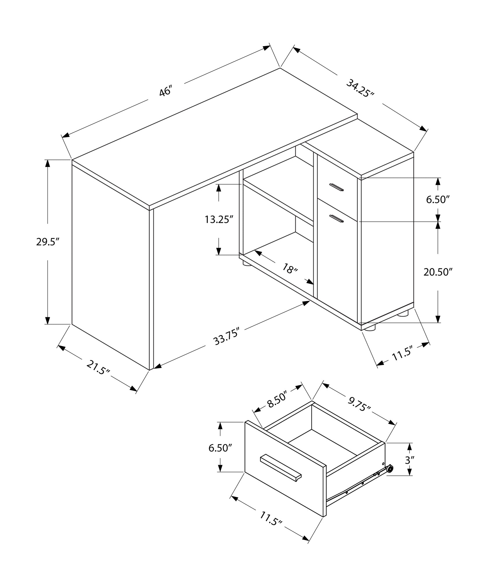 Computer Desk, Home Office, Corner, Storage Drawers, 46"L, L Shape, Work, Laptop, Brown Laminate, Contemporary, Modern Oak Particle Board