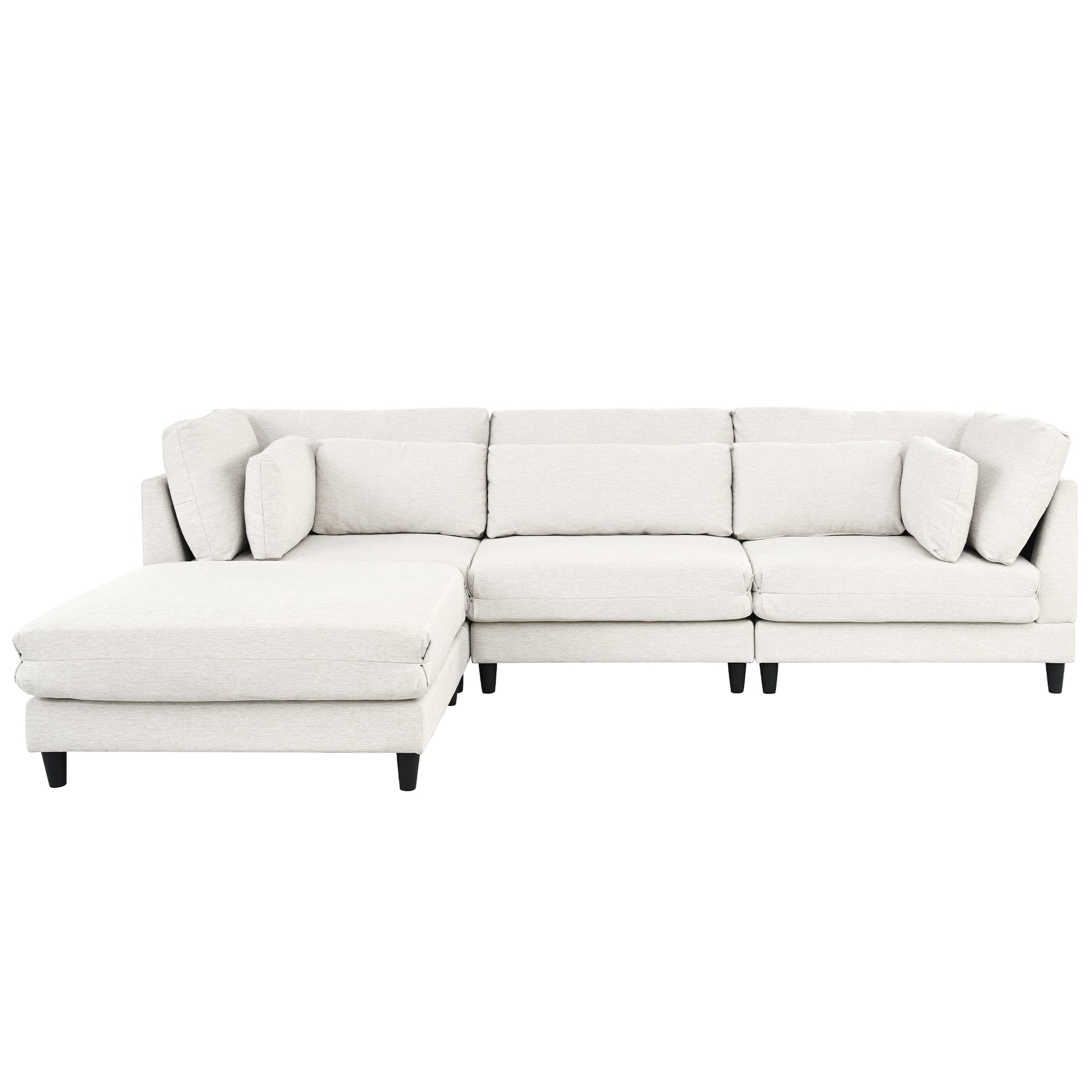 Modern Modular Sectional Sofa With Movable Ottoman, 110 Inch 4 Seat Sofa Set With 5 Pillows, Unique Piping Stitch Design, Convertible L Shaped Sofa For Living Room, Office & Spacious Rooms Beige