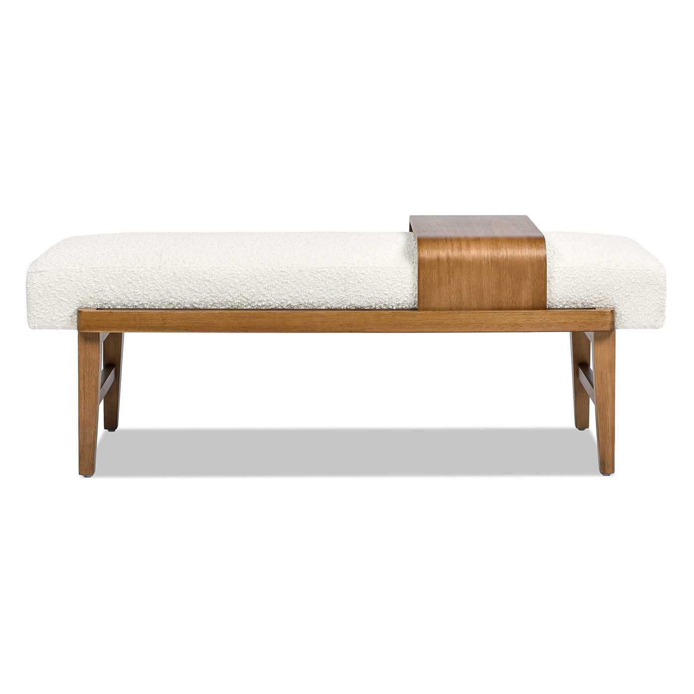 Billie 52" Modern Telephone Bench With Sliding Shelf, Ivory White Boucle White Foam Boucle