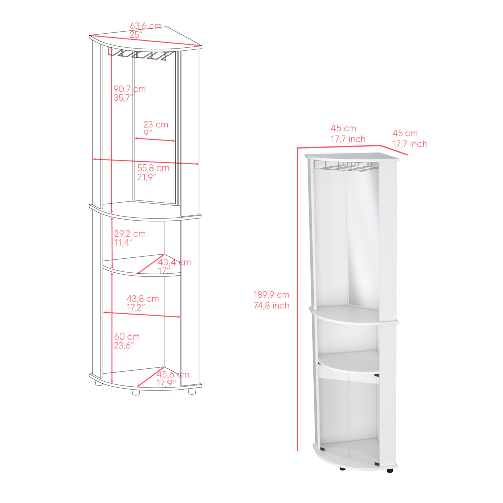 Corner Bar Cabinet Rialto, Living Room, White Vertical 3 4 Shelves White White Dining Room Contemporary,Modern Engineered Wood