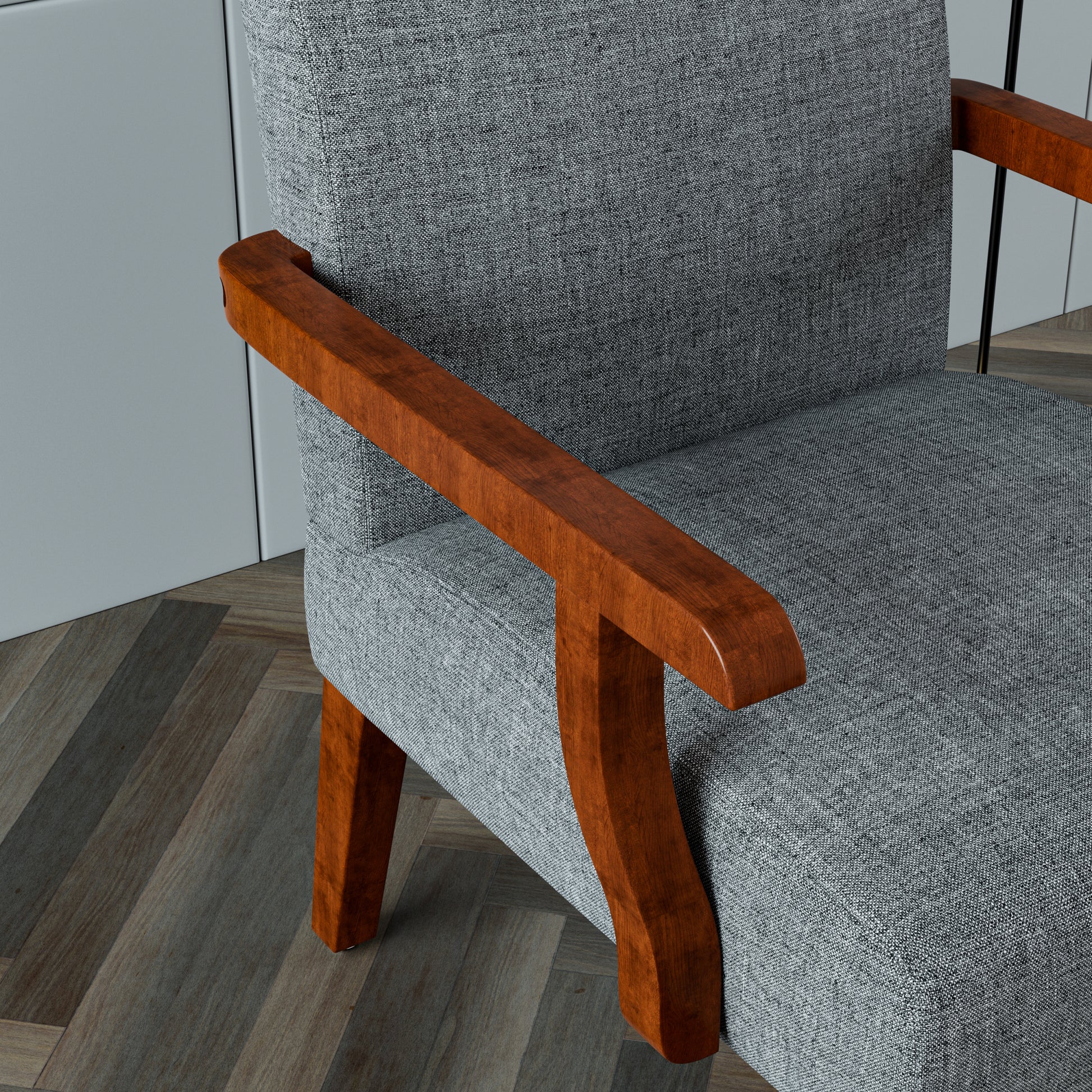 Fabric Accent Arm Chair Set Of 2 With Round Wood Table Grey Fabric