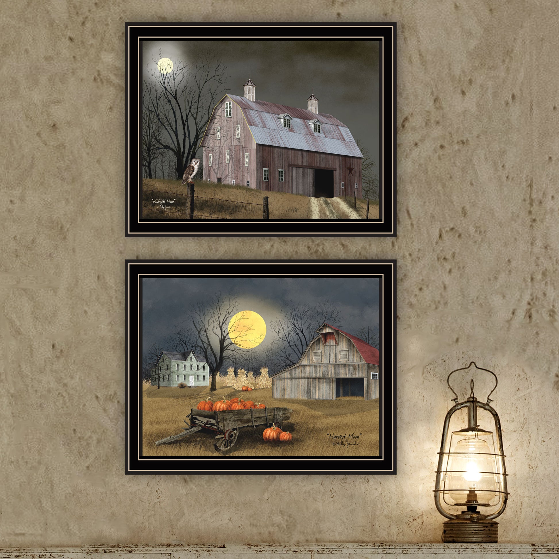 2 Piece Vignette Autumn Moonlit Nights Black Framed Wall Art For Living Room, Bedroom Wall Art Print For Home Decor By Billy Jacobs Multicolor Wood Paper