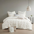 3 Piece Elastic Embroidered Cotton Duvet Cover Set Queen White Cotton