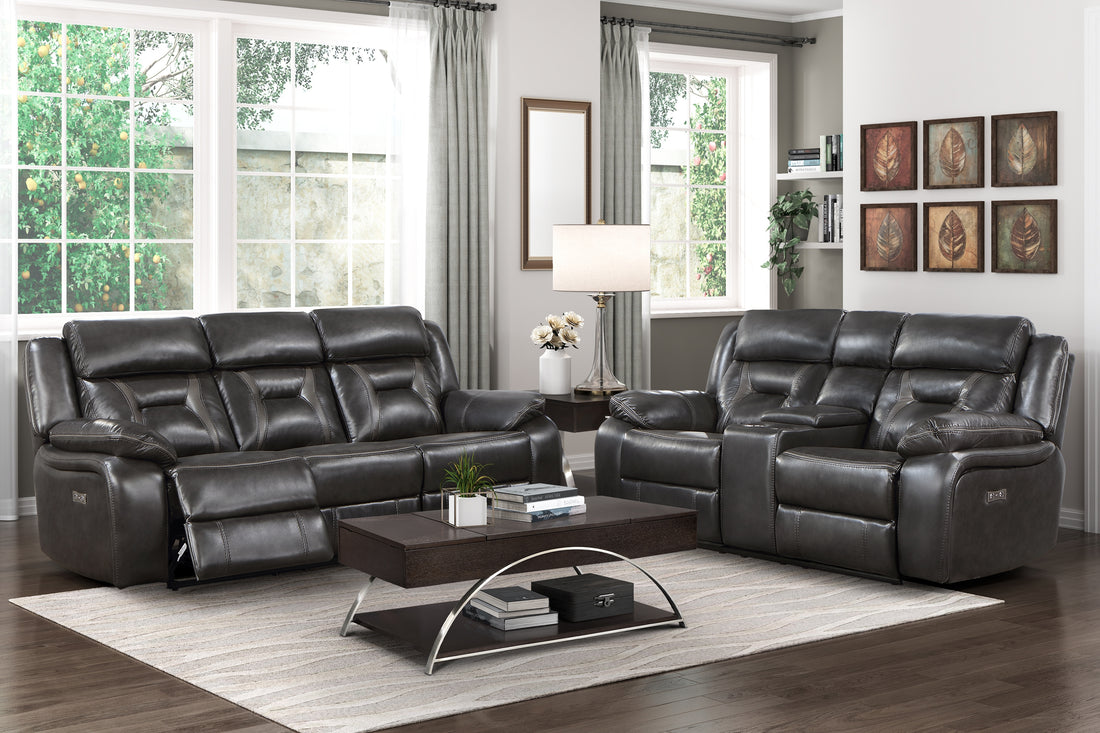 2Pc Power Reclining Sofa Set Modern Design Living Room Furniture Sofa And Loveseat With Center Console Dark Grayfaux Leather Upholstery Usb Ports Contemporary Home Dark Gray,Light Gray Faux Leather Wood Primary Living Space Contemporary,Modern,Ultra