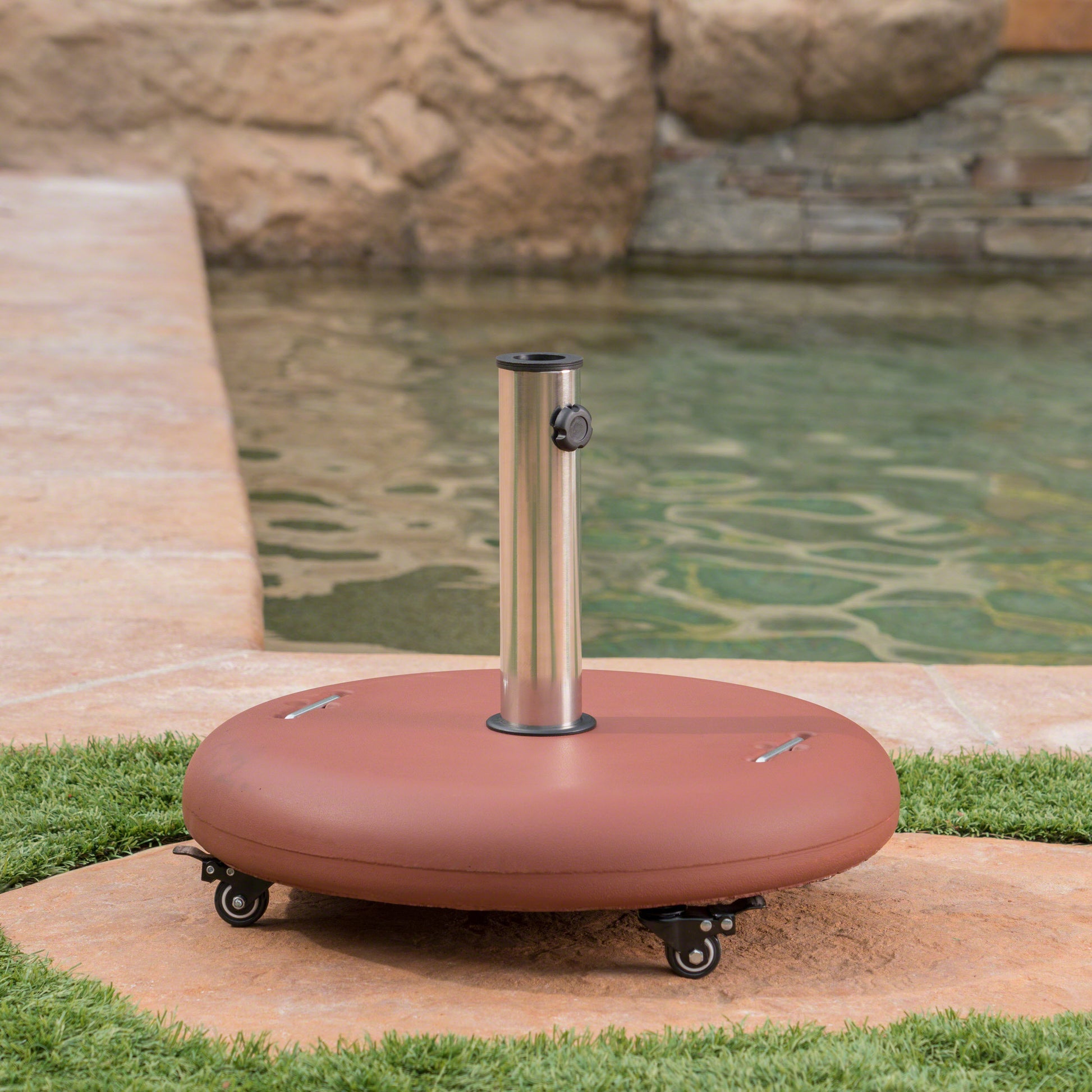 Wheelie Umbrella Base Round Terracotta Concrete