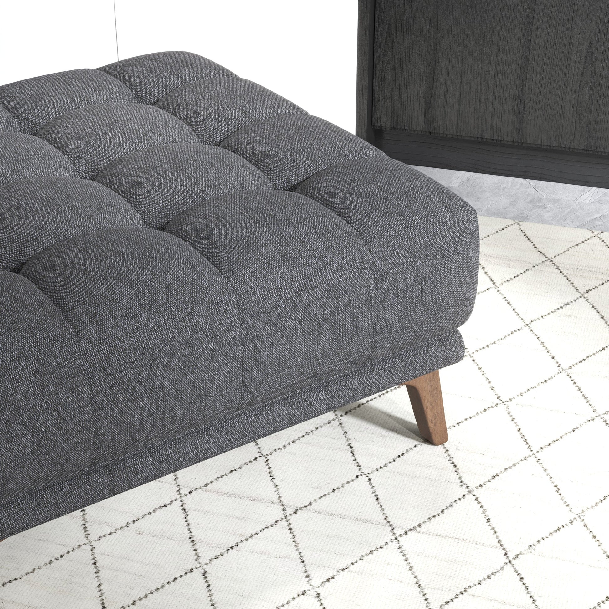 Addison Square Upholstered Ottoman Dark Gray Linen Wood Backless Solid Grey Mid Century Modern Square Armless Tufted Linen,Solid Wood