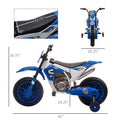 Aosom 12V Kids Motorcycle Dirt Bike Electric Battery Powered Ride On Toy Off Road Street Bike With Charging Battery, Training Wheels Blue Blue Plastic