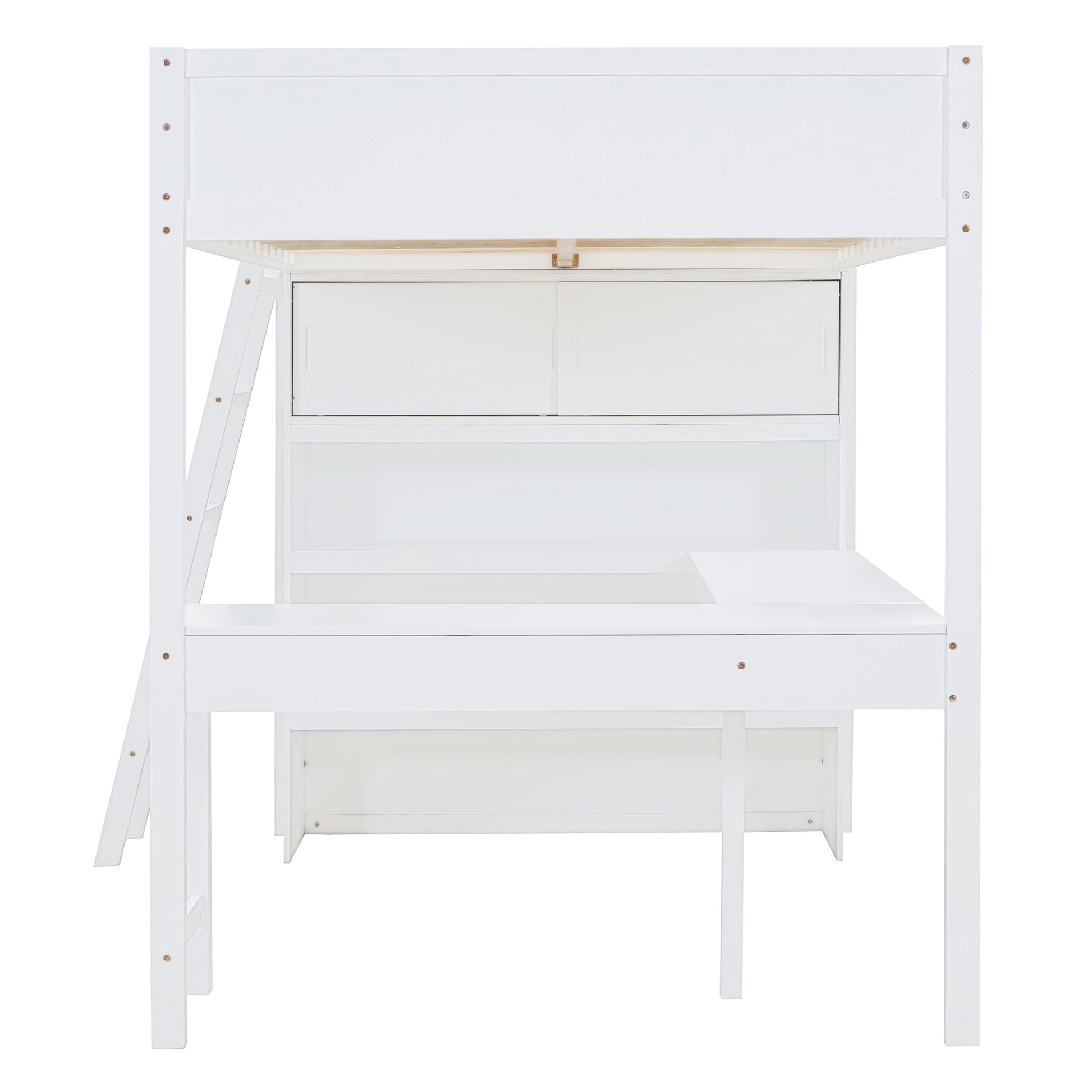 Full Size Loft Bed With Desk And Shelf White Full White Solid Wood