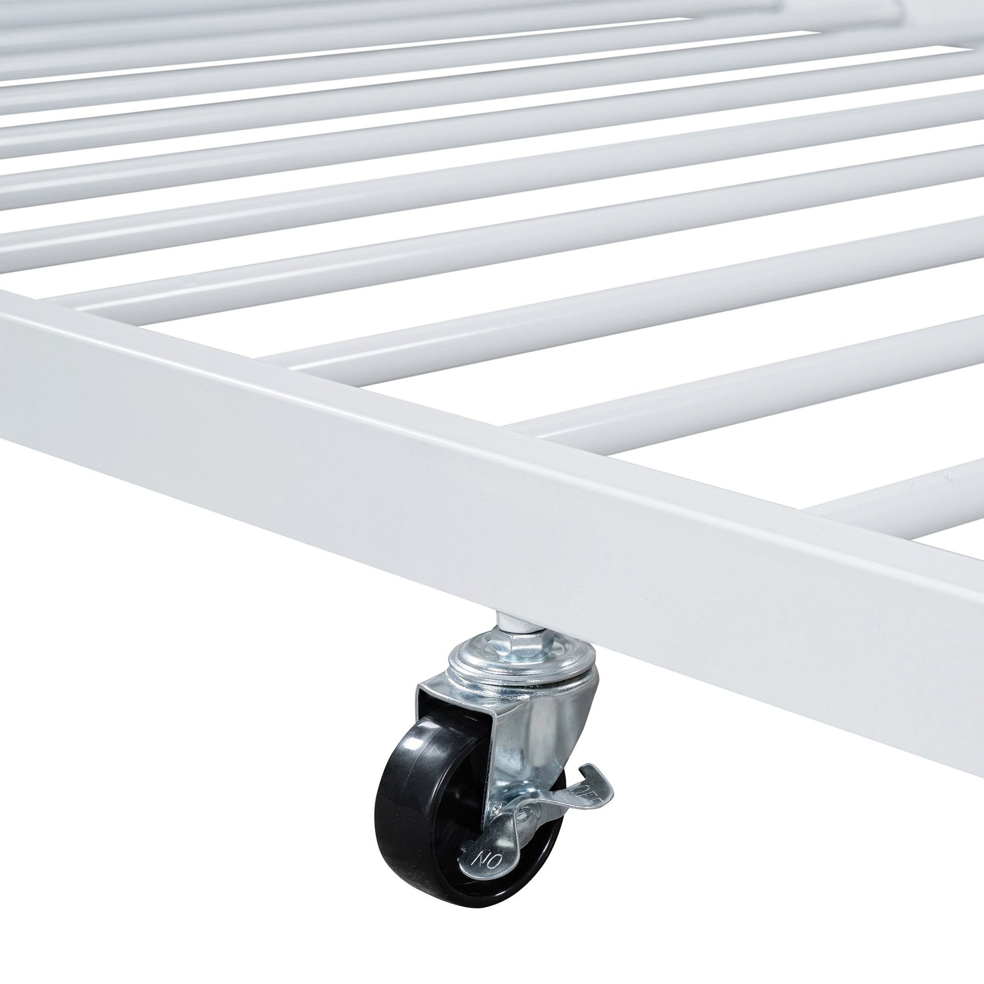 Full Size Metal Platform Bed With Twin Size Trundle,House Shaped Headboard Design, White Full White Metal