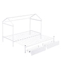 Twin Xl To King Metal Twin Size House Platform Bed With 2 Drawers, White Box Spring Not Required Twin Xl White Metal Bed Frame Metal