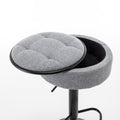 Round Storage Bar Stool Set Of 2, Grey Linen Height Adjustable Barstool, 360 Counter Height Swivel Stool, Armless Bar Chair With Metal Frame For Kitchen Counter Dining Living Room Grey Set Of 2 Foam Linen