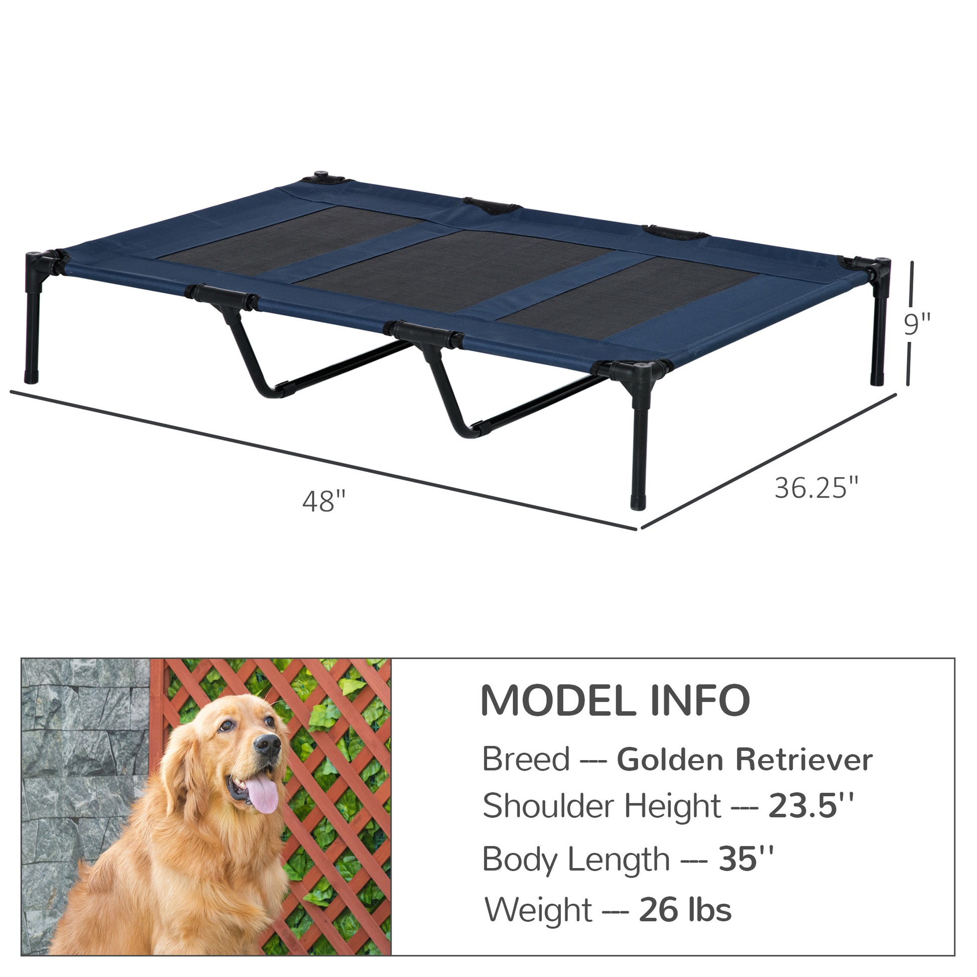 Pawhut 48" X 36"Elevated Dog Bed Portable Pet Cot, Raised Pet Bed W Carry Bag Metal Framemesh Indoor And Outdoor Dark Blue Dark Blue Metal