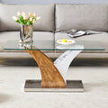 Rectangular Coffee Table.Tempered Glass Countertop, And Artistic Mdf Legs,Perfect For Hosting Dinners, Conferences, Home, And Office Decorations.White And Wood,Dining Table,Tea Table.Coffee Table.