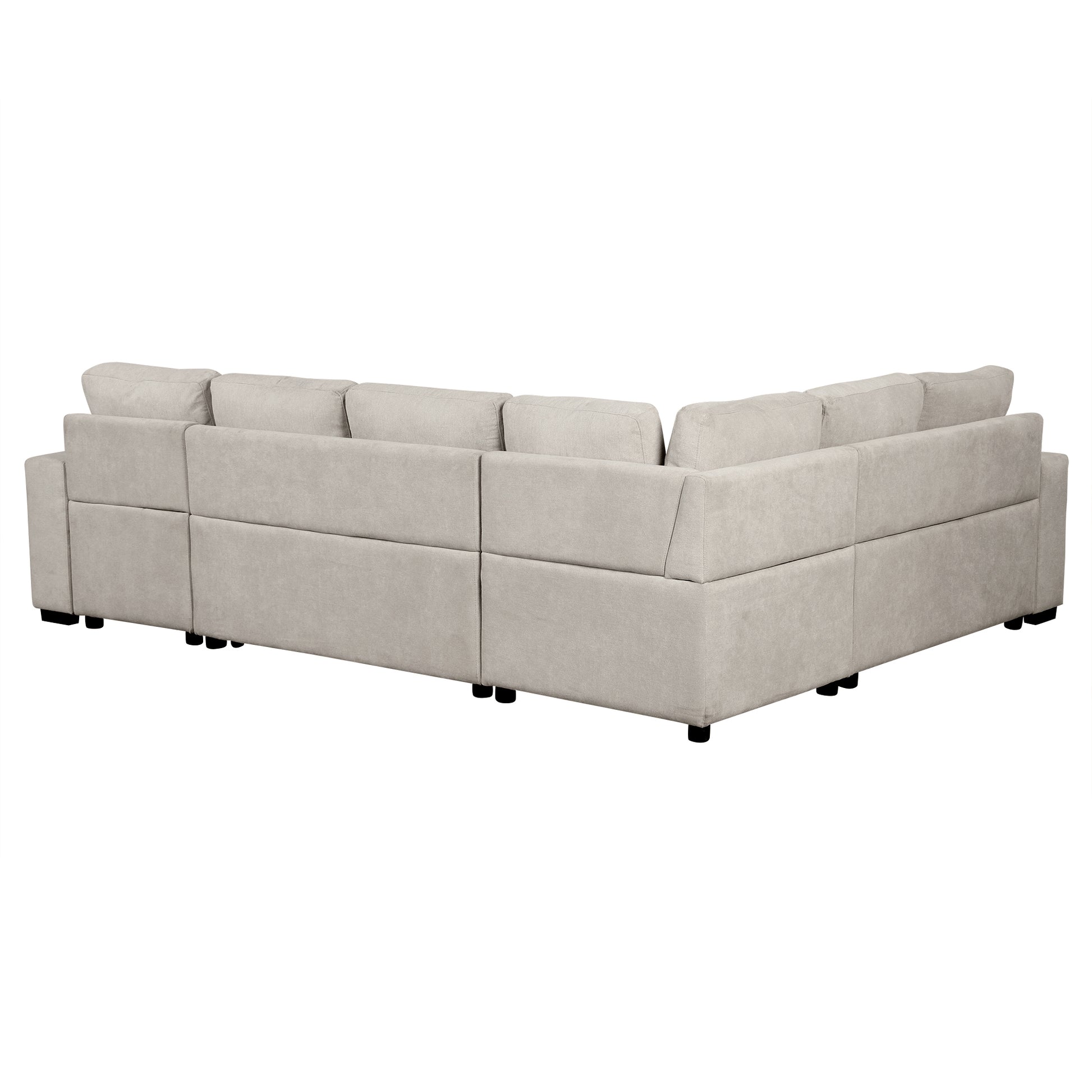 109" U Shaped Sectional Sofa Pull Out Sofa Bed With Two Usb Ports, A Storage Chaise Lounge And Four Back Pillows For Living Room, Beige Beige Foam Chenille 5 Seat