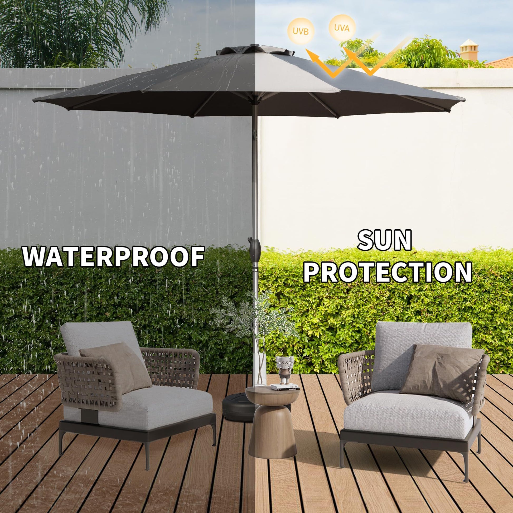 10Ft Patio Umbrella, Outdoor Table Umbrella With Push Button Tilt And Crank, Uv Protection Waterproof Market Sun Umbrella With 8 Sturdy Ribs For Garden, Deck, Backyard, Pool Gray Gray Round Uv Resistant Umbrellas Aluminium