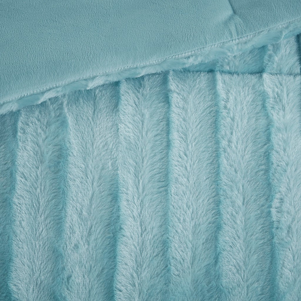 Faux Fur Comforter Mini Set King Teal Blue Polyester