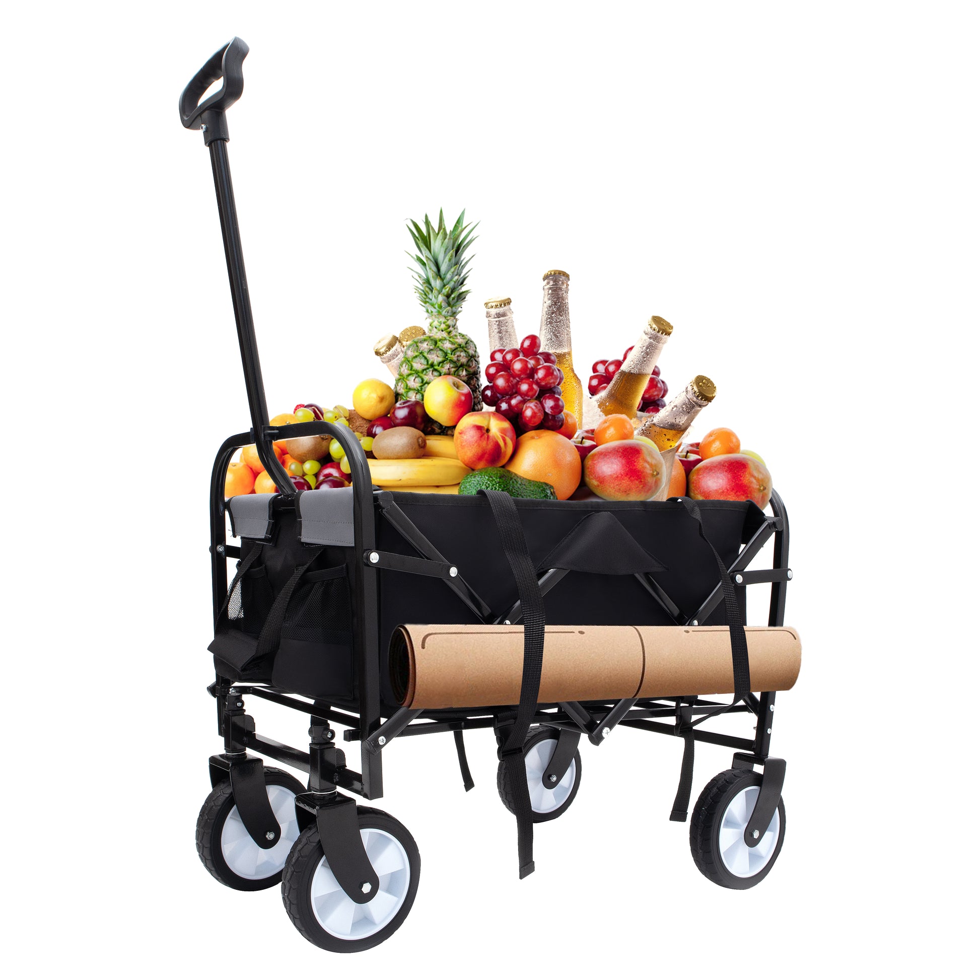 Minimeetall Multi Use Bag,Collapsible Foldable Wagon Cart Beach Wagon Heavy Duty Utility Cart Utility Wagon Grocery Cart For For Camping 3Pcs Plastic Liner Bag Coverblack Black Steel
