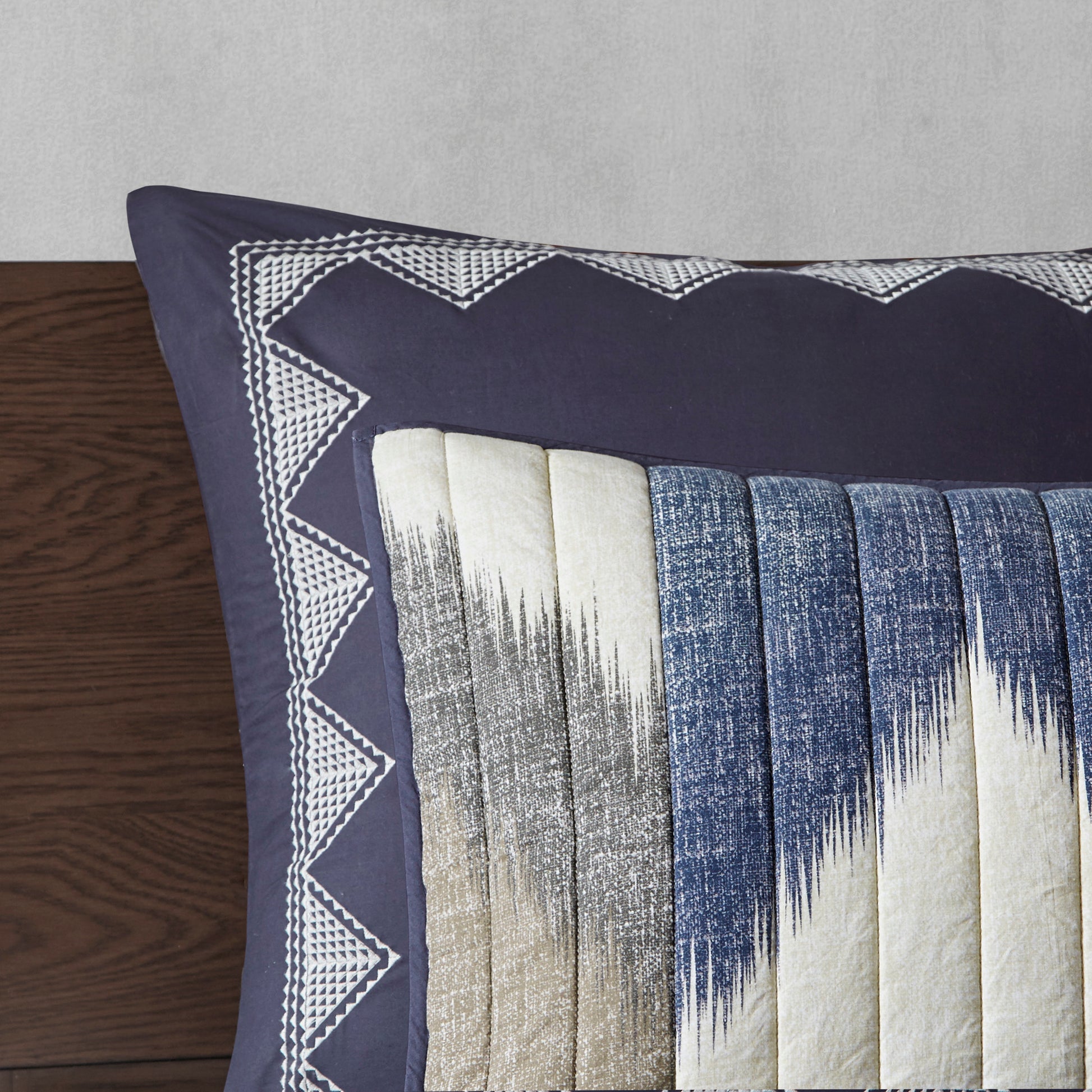 3 Piece Printed Cotton Quilt Set Navy King Cal King King Navy Cotton