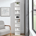 8 Tier Media Tower Rack, Cd Dvd Slim Storage Cabinet With Adjustable Shelves, Tall Narrow Bookcase Display Bookshelf For Home Office,Multi Functional Double Decker Bookcase 5 Or More Shelves White Adjustable Shelves Mdf