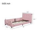 Twin Size Upholstered Platform Bed With Guardrail, Pink Box Spring Not Required Twin Pink Wood Faux Leather Upholstered