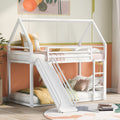 Twin Over Twin House Bunk Bed With Ladder And Slide,White Twin White Metal