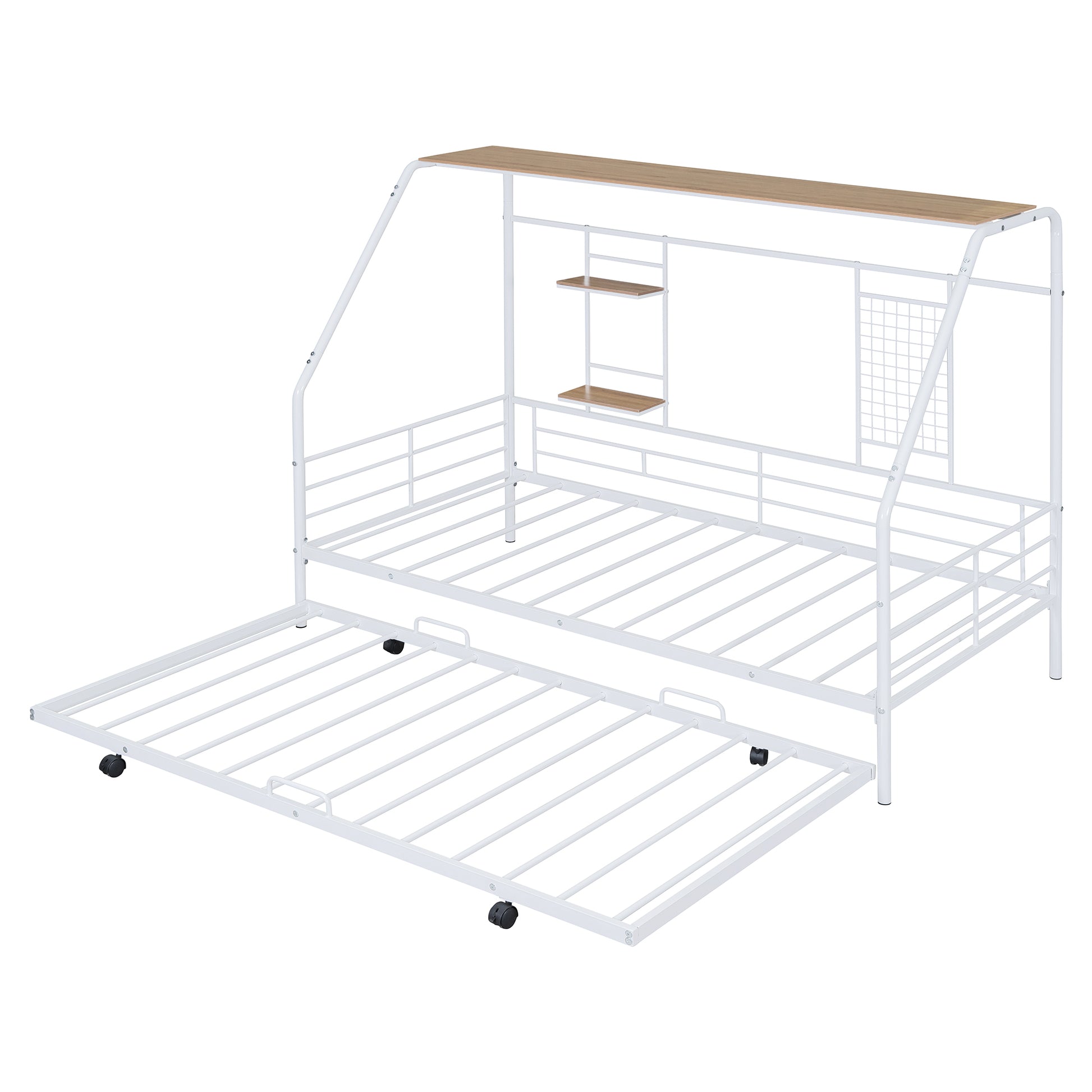 Twin Size Metal House Bed With Trundle, White Twin White Metal