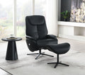 Black Motion Swivel Accent Chair With Ottoman Black Genuine Leather Manual Push Button Metal Primary Living Space Tight Back Modern Push Button Pillow Top Arms Genuine Leather