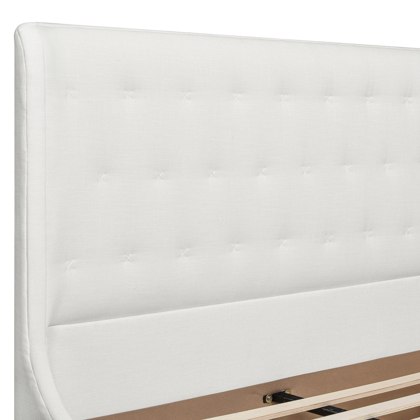 Brooks Contemporary Tufted Shelter Platform Bed, Queen, Antique White Polyester Box Spring Not Required Queen Antique White Wood Foam Polyester Polyester