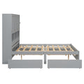 Queen Size Platform Bed With Storage Headboard And 4 Drawers, Gray Box Spring Not Required Queen Gray Wood Bedroom Bed Frame Solid Wood Mdf